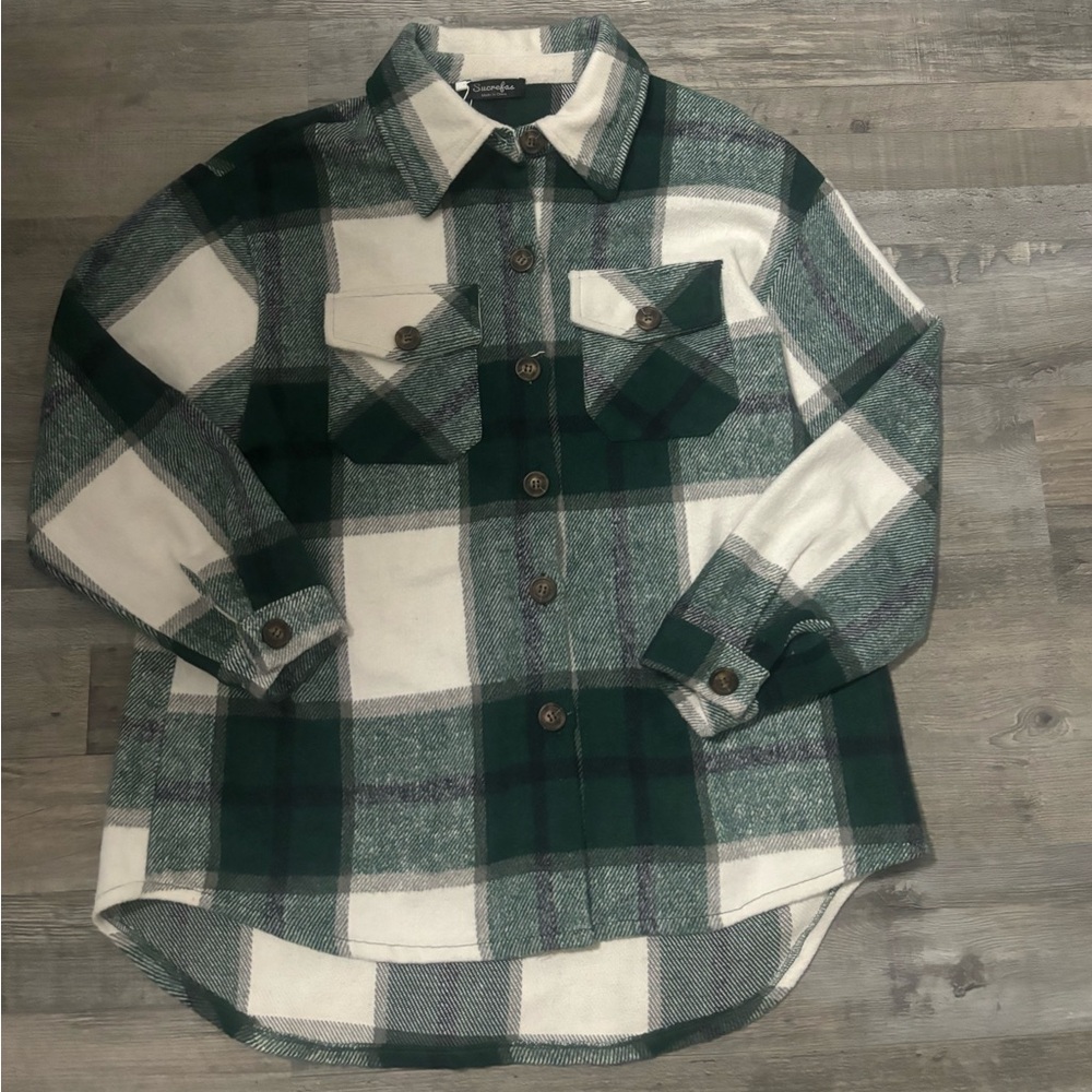 Green and White Flannel Jacket